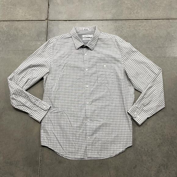 Calvin Klein Shirt Mens XL Gray Infinite Cool Non-Iron Button Down Micro Check - Picture 1 of 4